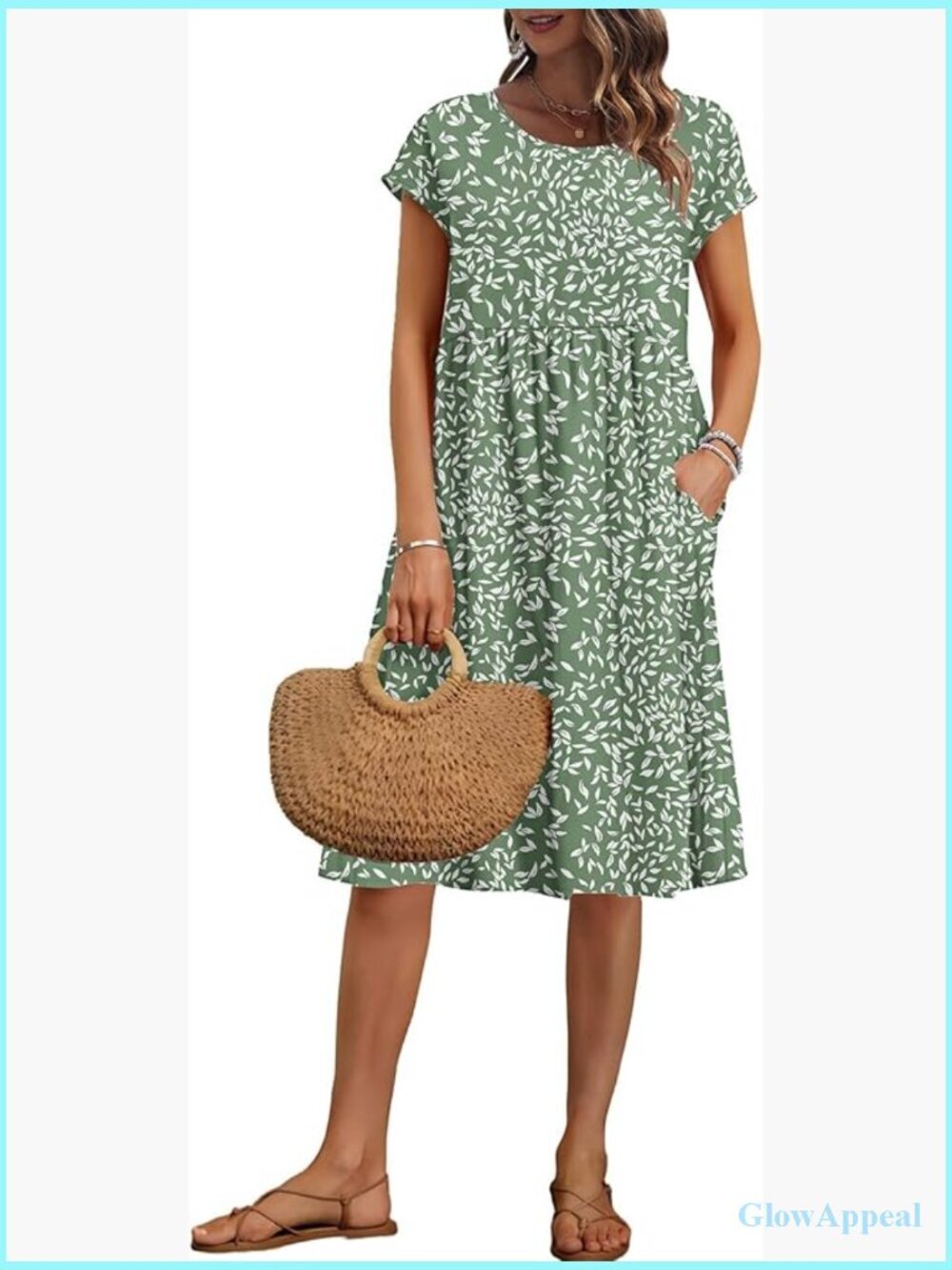 Summer Short Sleeve Knee-Length Loose Dress with Pockets